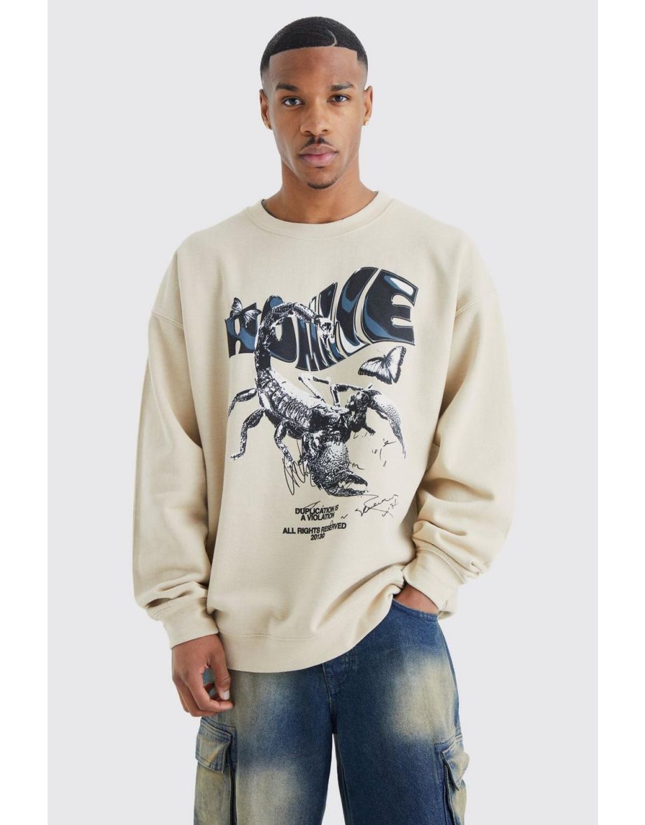 Oversized Homme Scorpion Graphic Sweatshirt - sand