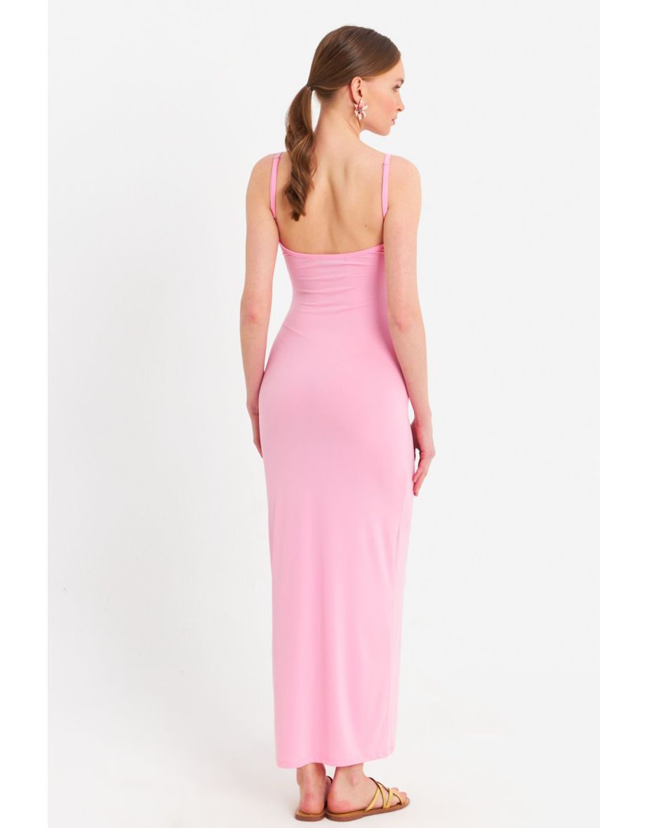 Women's Pink Adjustable Strap Maxi Dress - 8