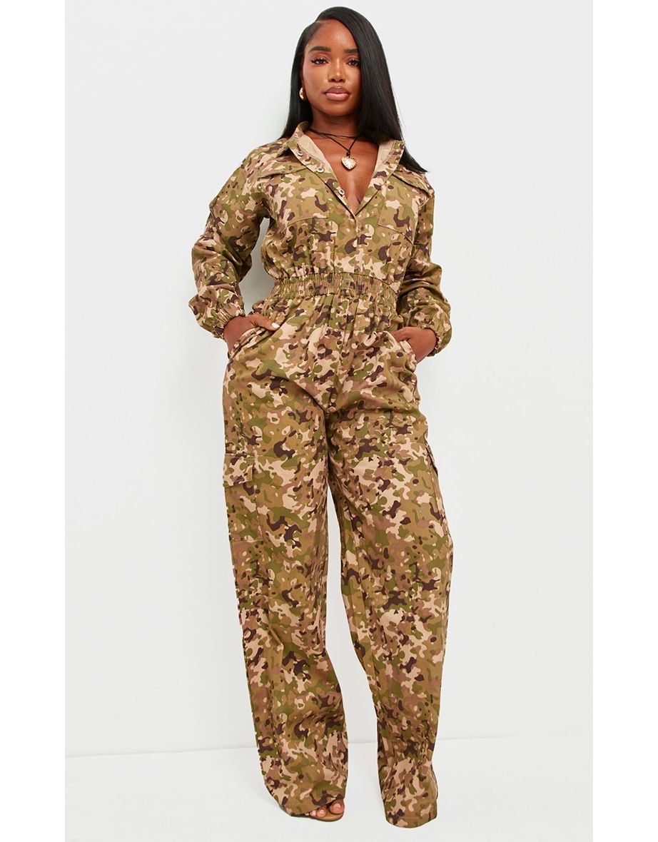 Shape Multi Camo Printed Elasticated Waist Jumpsuit