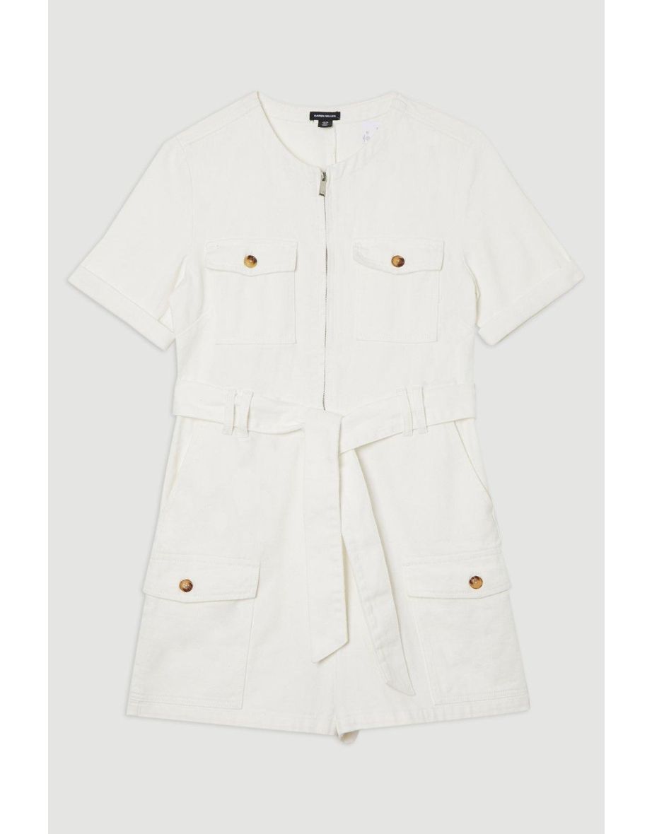 Denim Cargo Pocket Belted Playsuit - 3