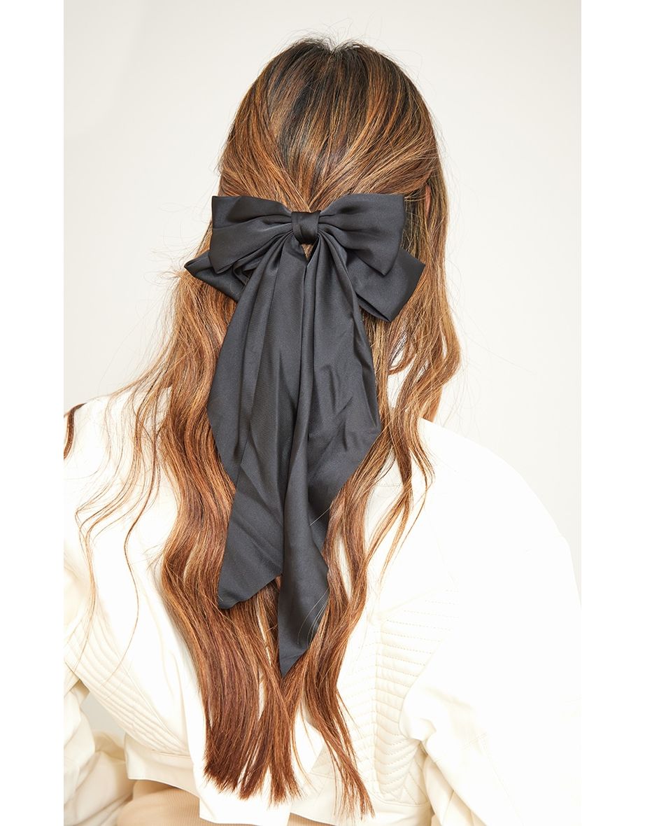 Black Large Satin Bow Hair Clip