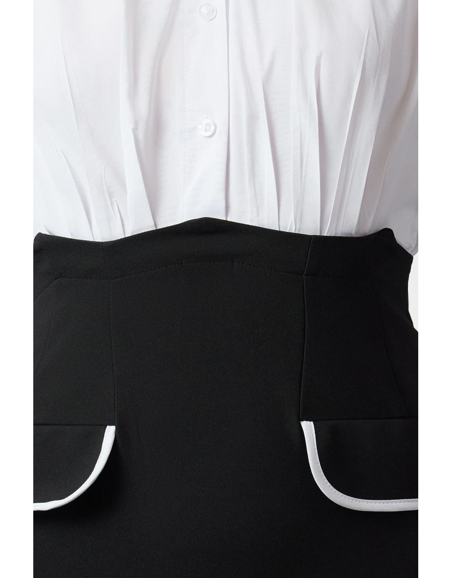 Black Pocket and Balloon Sleeve Detailed Fitted/Fits Body Mini Woven Dress - 4