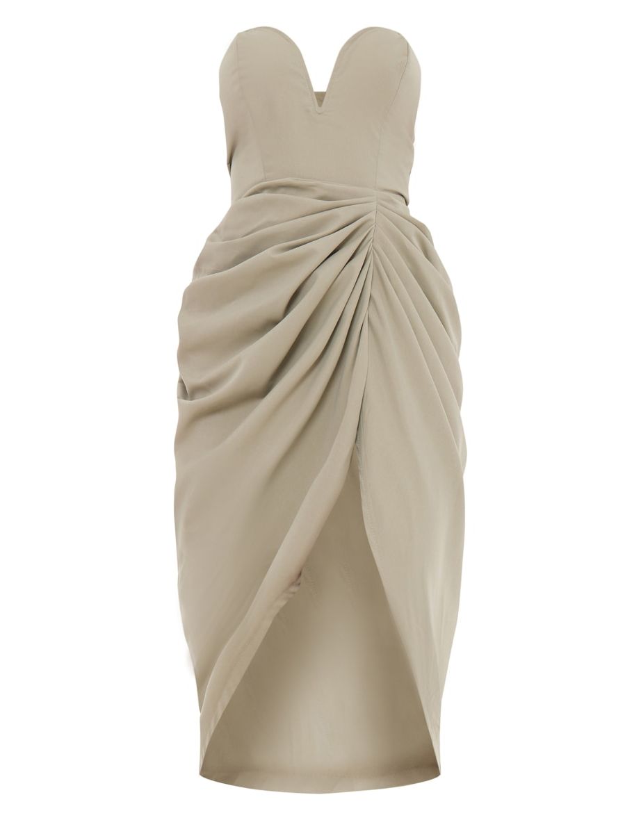 Sage Khaki Woven Bandeau V Bar Gathered Hip Midi Dress - 4