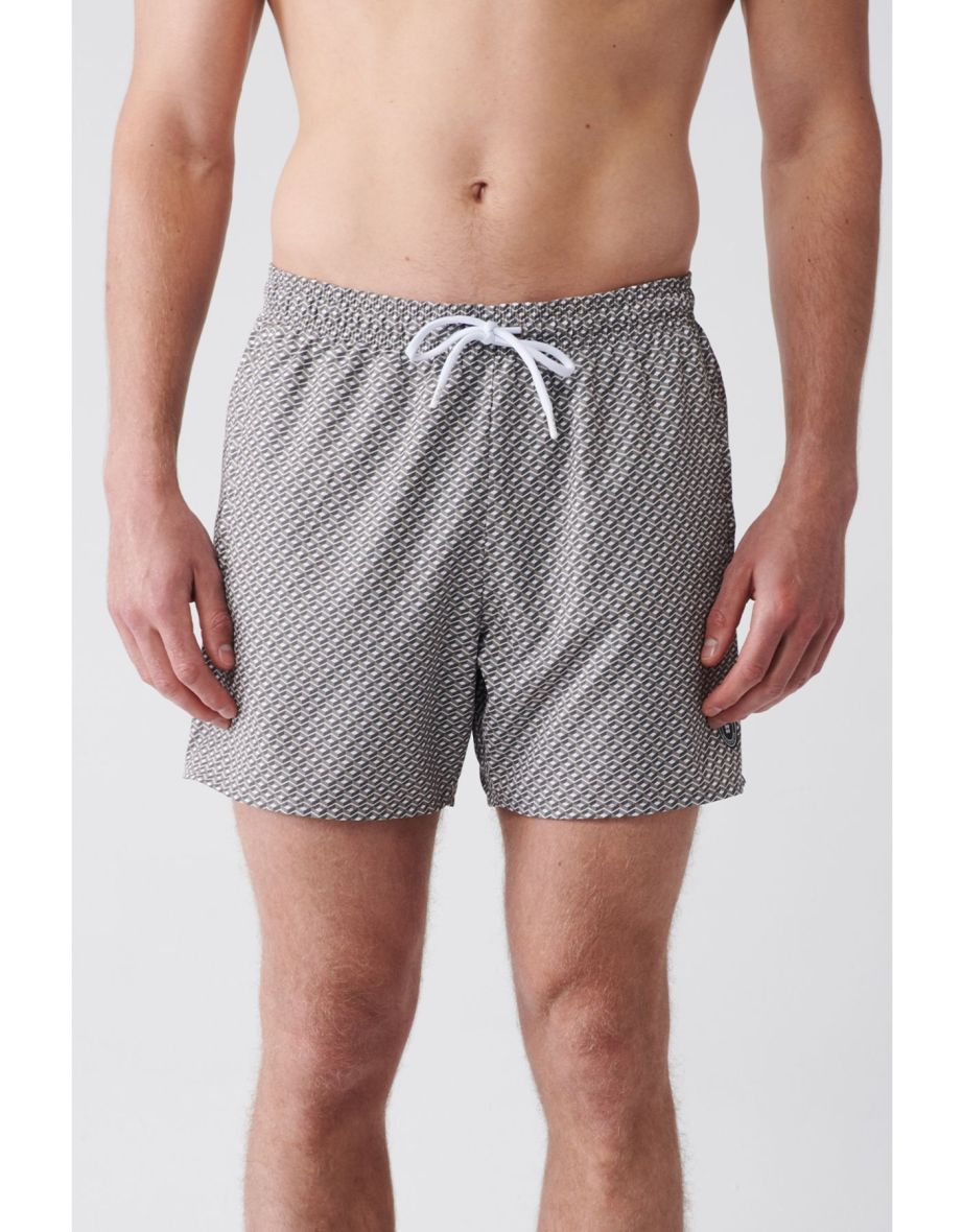 Men's Grey-white Quick Dry Printed Standard Size Swimwear Marine Shorts - 5