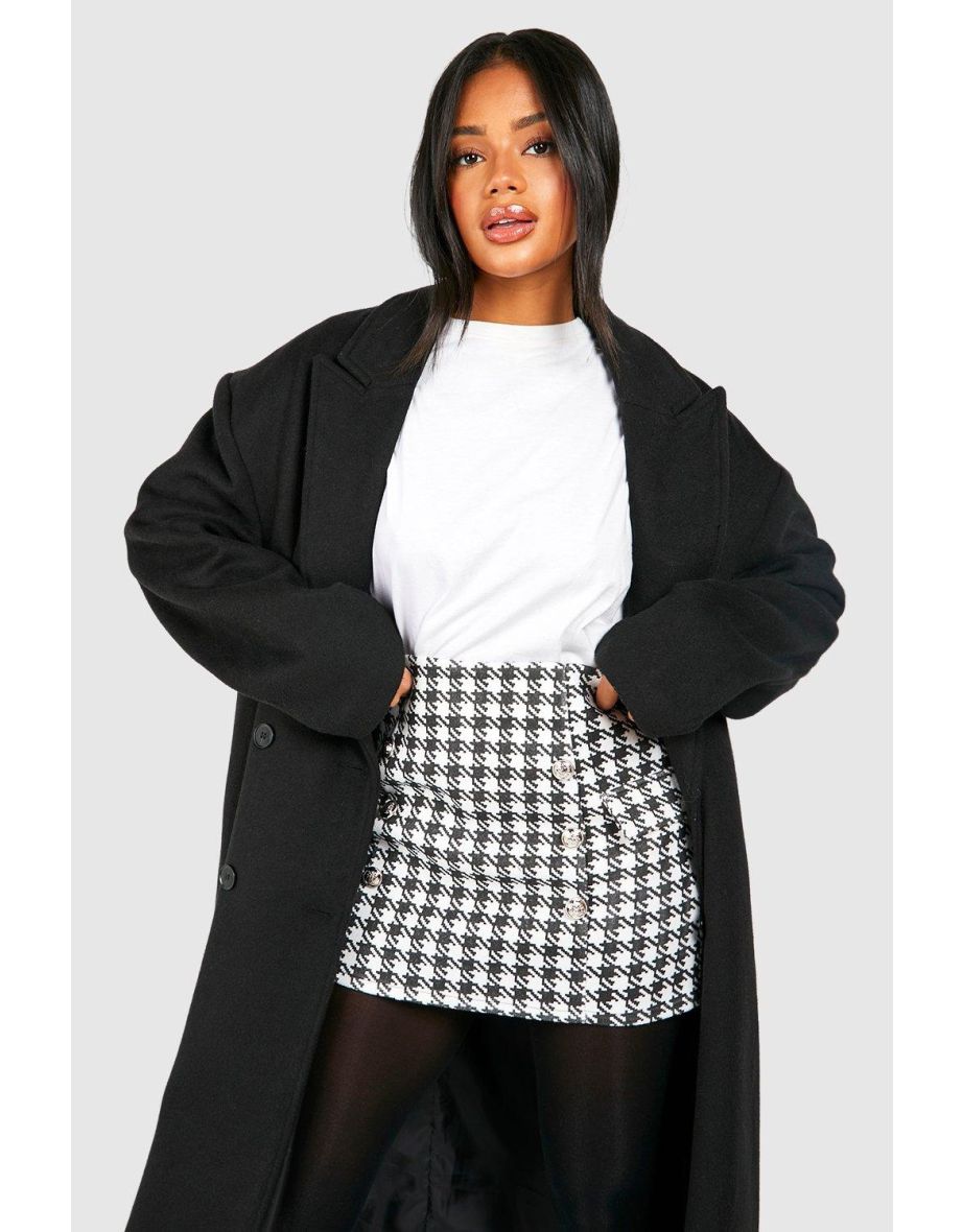 Wool Look Dogtooth Mini Skirt - blackwhite