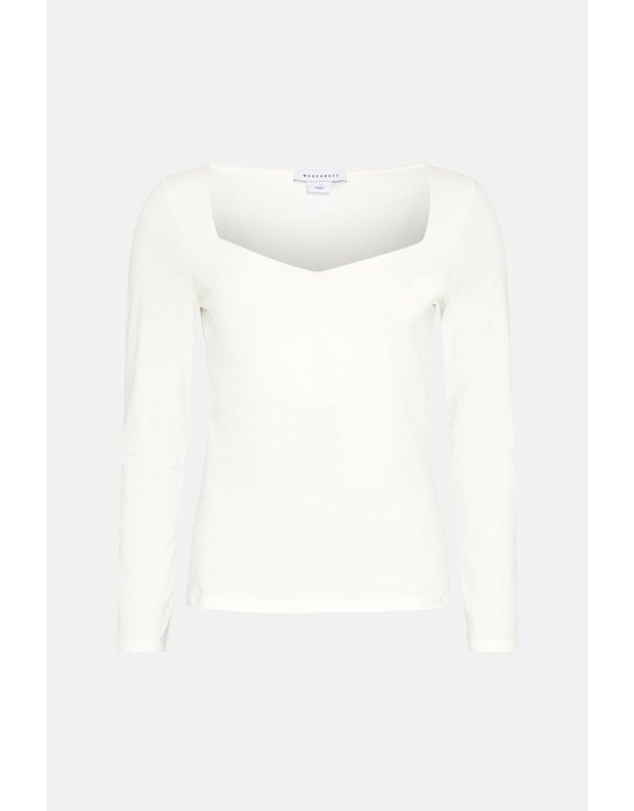 Clean Cotton Sweetheart Neck Long Sleeve Top - 3