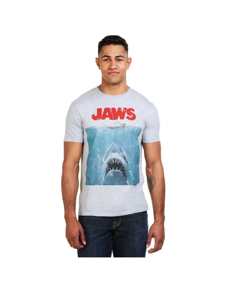 Jaws Mens Poster T-Shirt - Grey/Blue/Red - 2