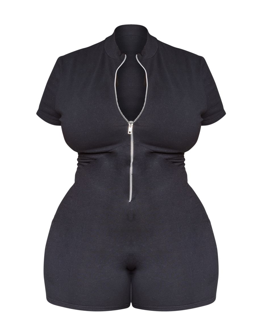 Plus Black Zip Up Playsuit - 4