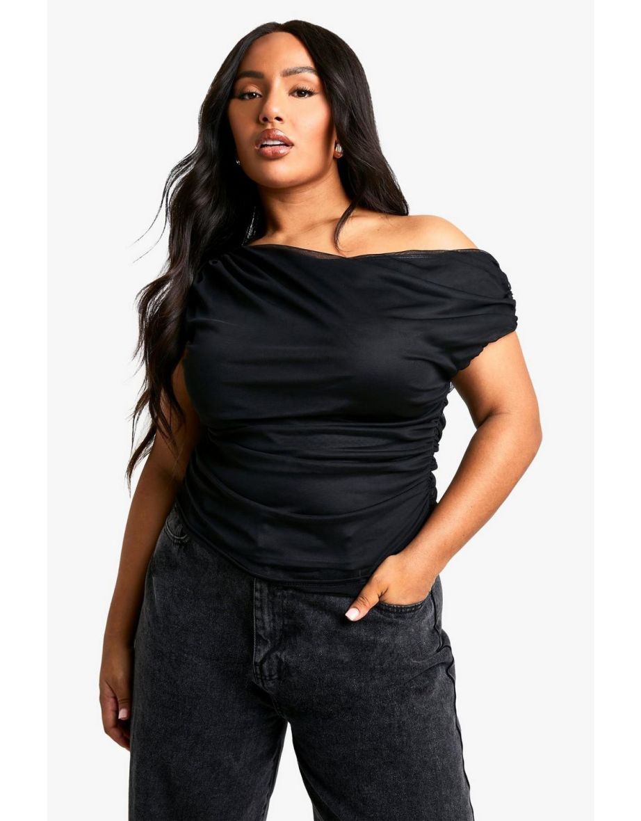 Plus Asymmetric Ruched Top - black - 3