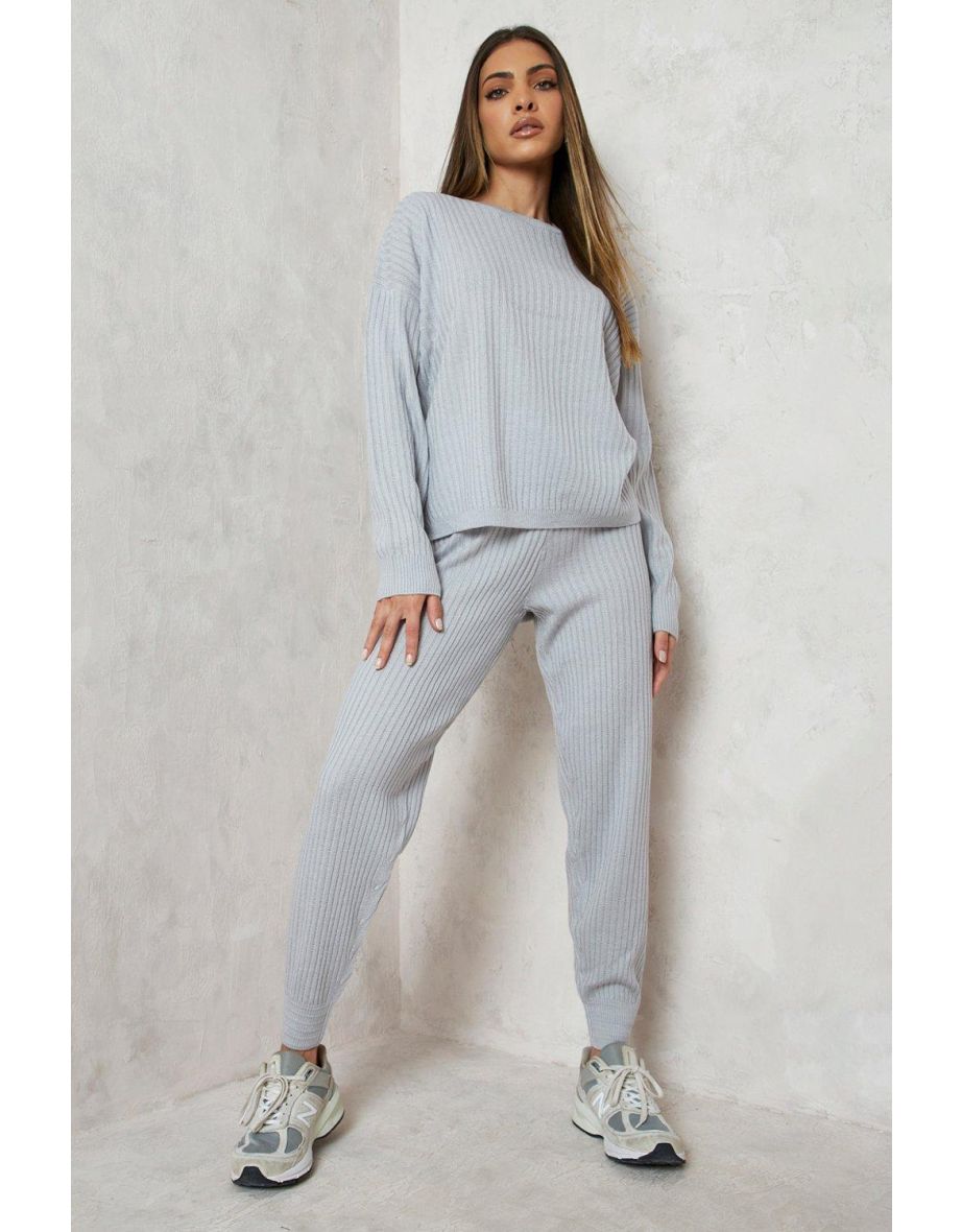 Slouchy Rib Knitted Tracksuit - grey - 3