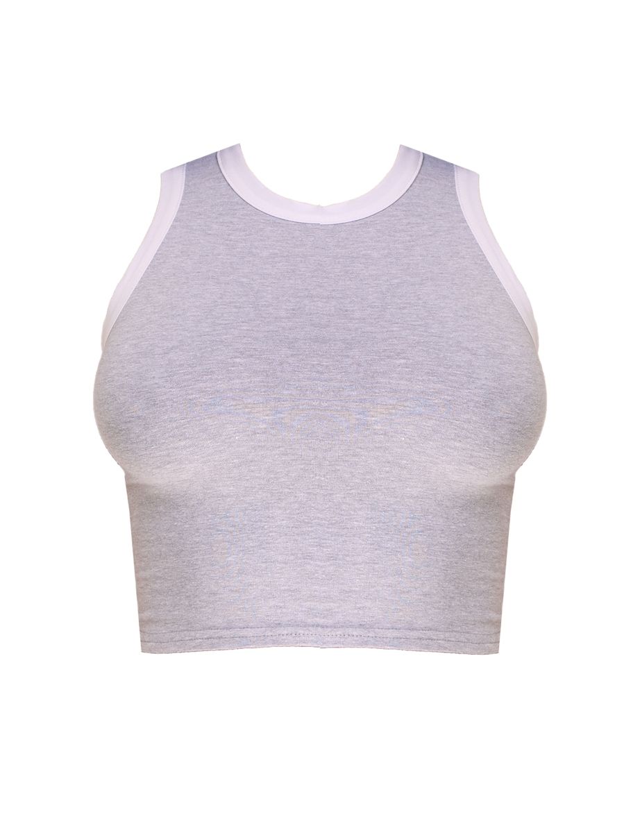 Grey Contrast Hem Cotton Racer Crop Top - 4