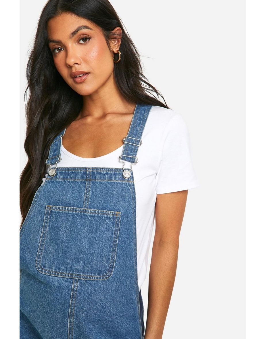 Maternity Denim Pinafore Dress - mid wash - 3
