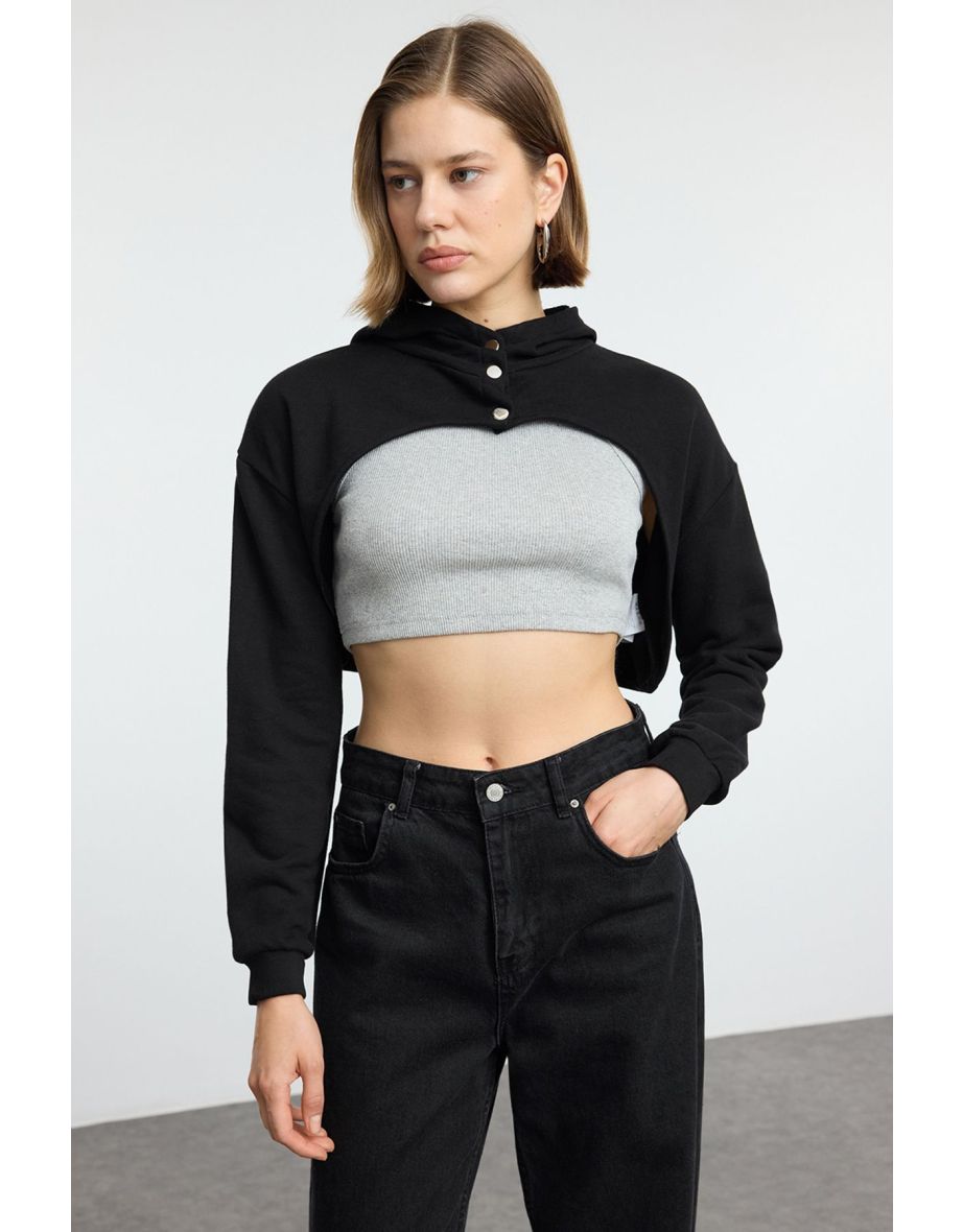 Black Knitted Hoodie