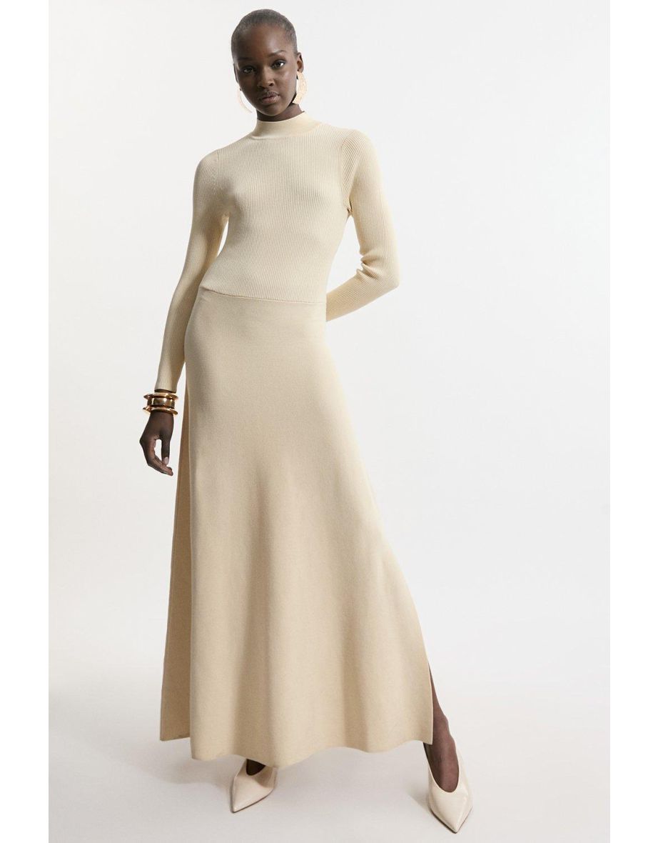 Petite Viscose Blend Rib Knit Belted Maxi Dress