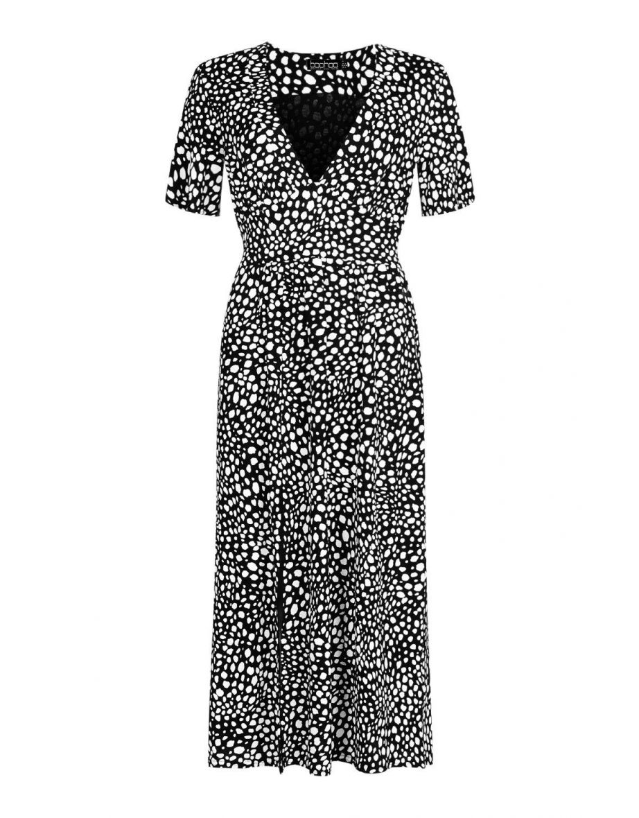 Tall Woven Spot Print Midi Dress - black - 2