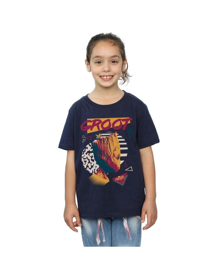 Marvel Girls Guardians Of The Galaxy Vol. 2 80s Groot Cotton T-Shirt - Navy Blue