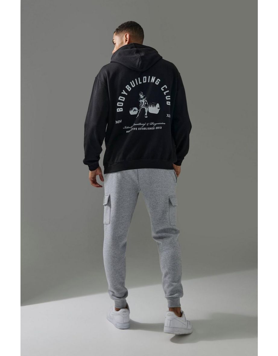 Man Active Body Building Club Oversized Hoodie - black - 2