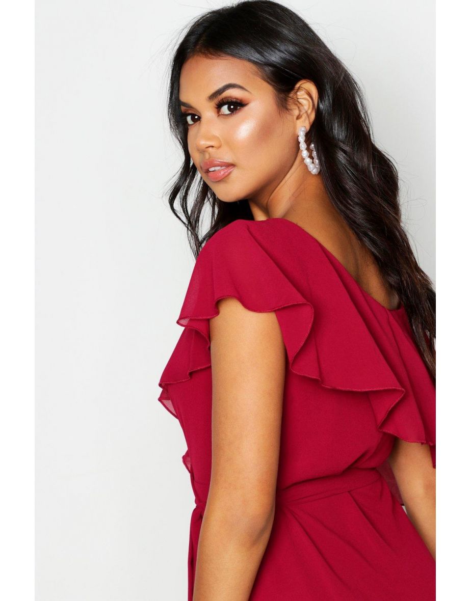 Chiffon Cold Shoulder Wrap Midi Skater Dress - blush - 3