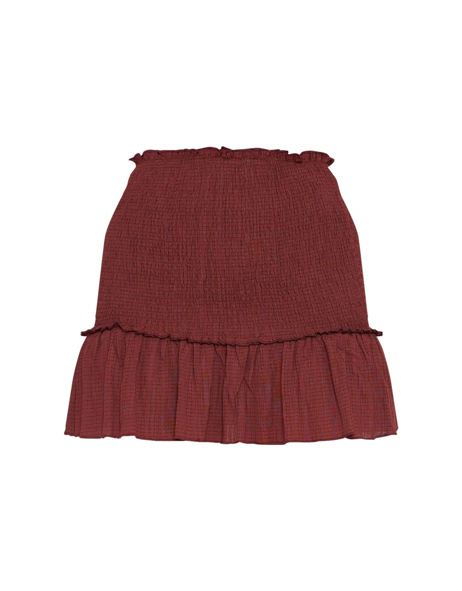 Chocolate Shirred Waistband Crinkle Woven Mini Skirt - 5