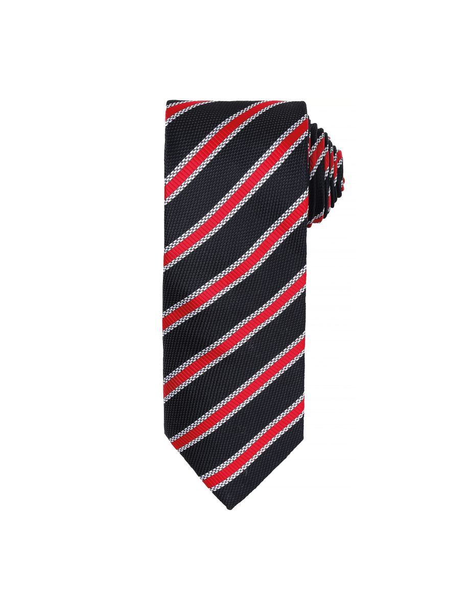 Premier Mens Waffle Stripe Formal Business Tie - Black/Red