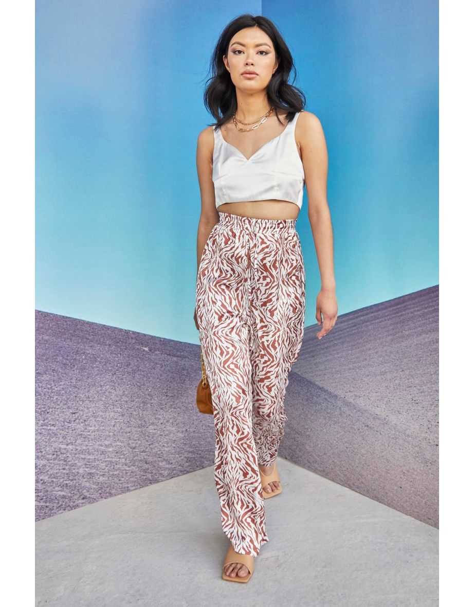 Glamorous Care Tan Zebra Print High Waisted Trousers