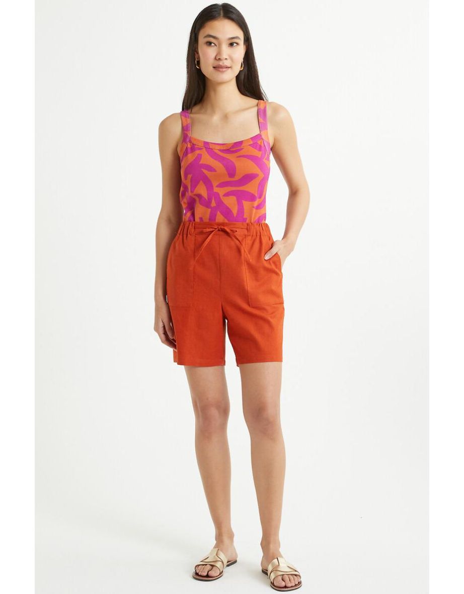 Printed Cotton Vest Top with Square Neck and Shoestring Straps