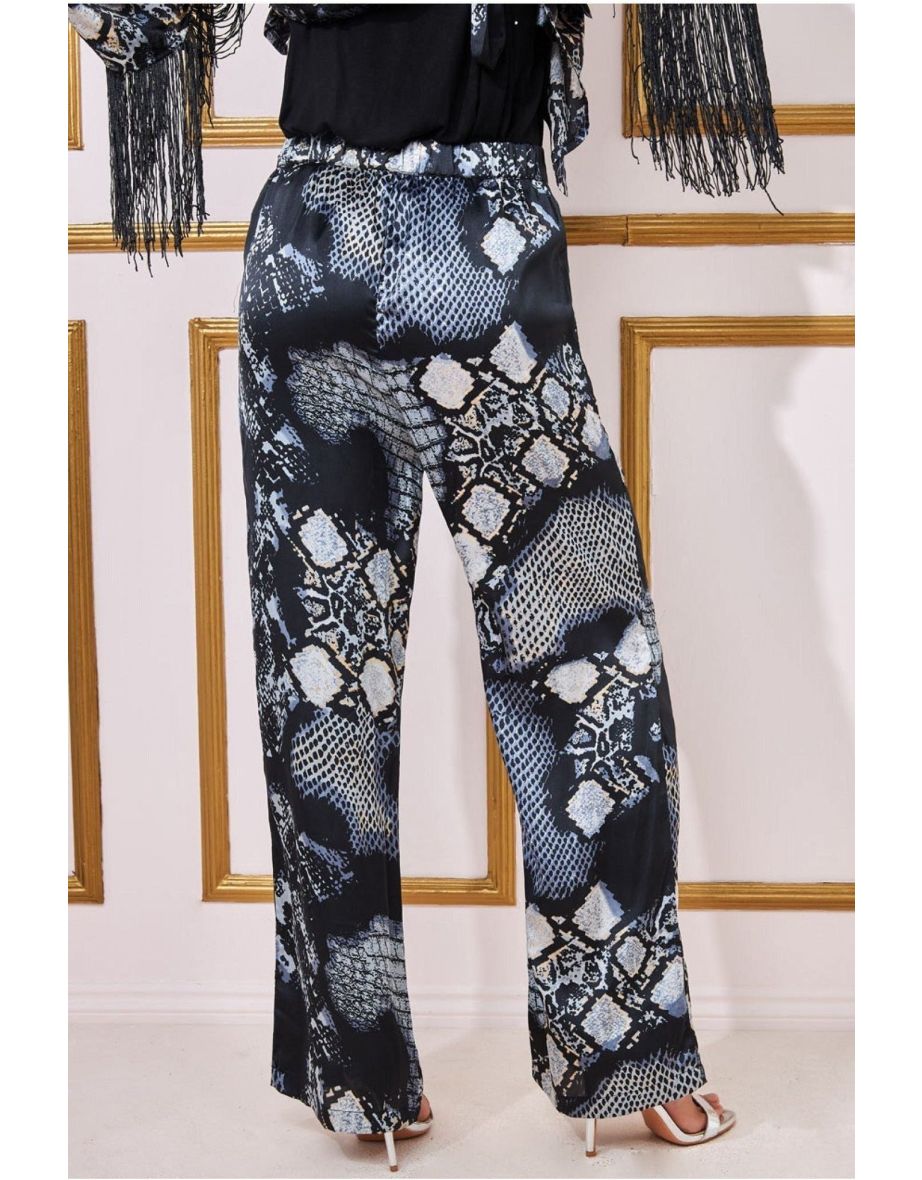 Goddiva Foil Print Wide Leg Trousers - Black - 3