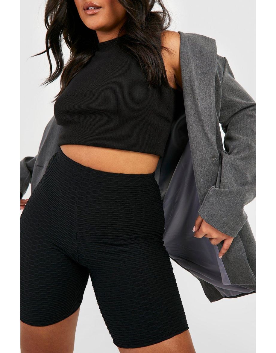 Plus Honeycomb High Waisted Cycling Shorts - black - 3