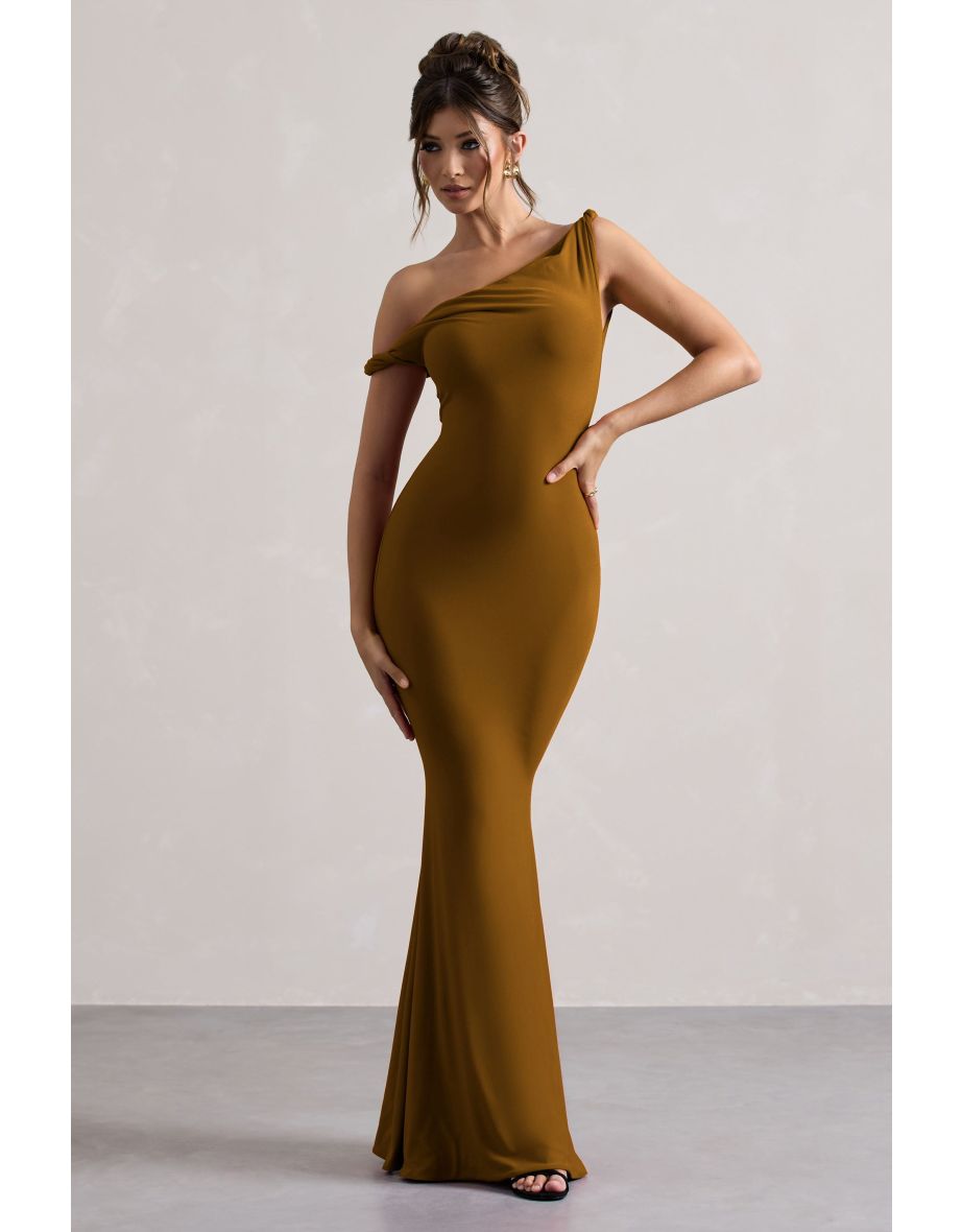 Lita | Golden Brown Twisted Asymmetric Maxi Dress