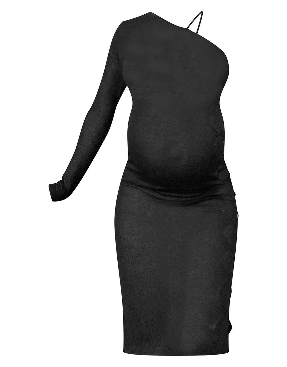 Maternity Black Sheer Knitted One Shoulder Midi Dress - 4