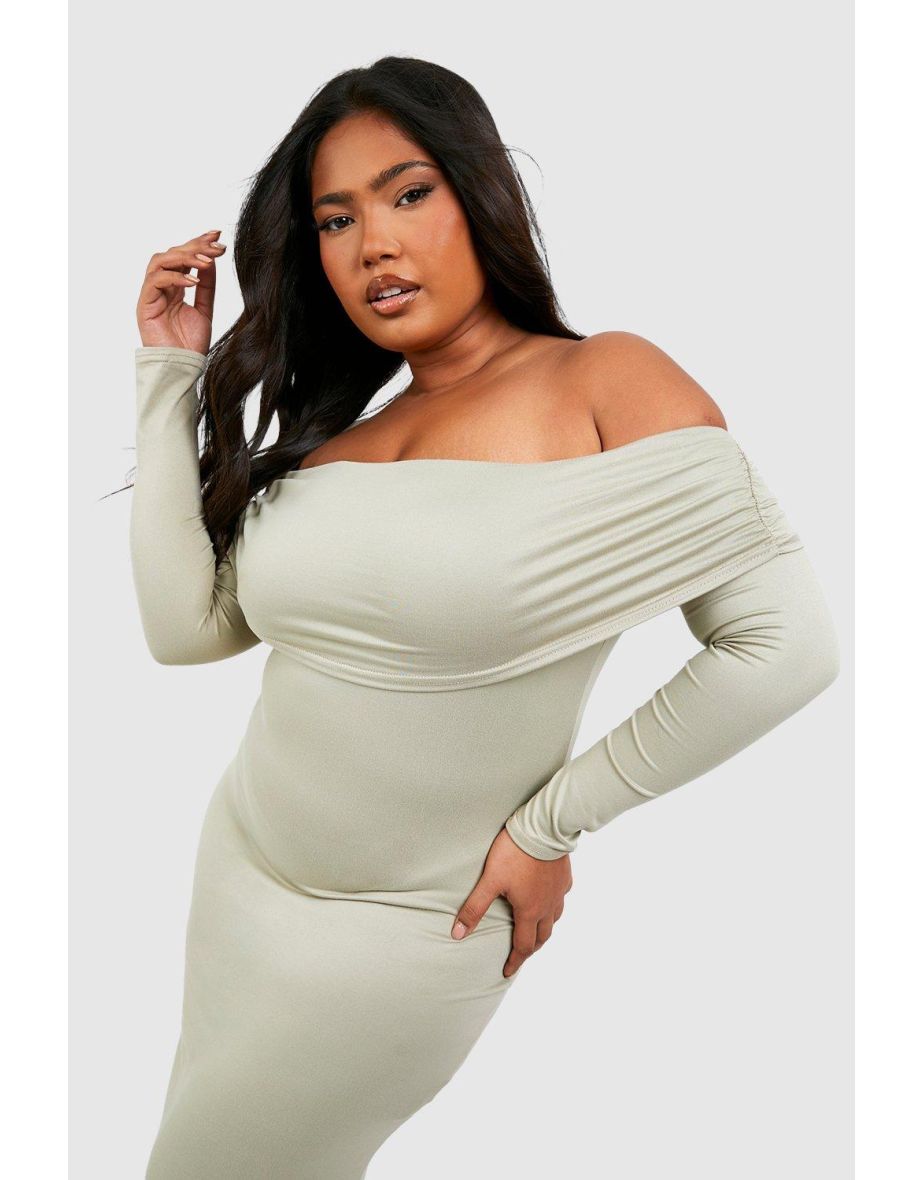 Plus Super Soft Off Shoulder Maxi Dress - mushroom - 3