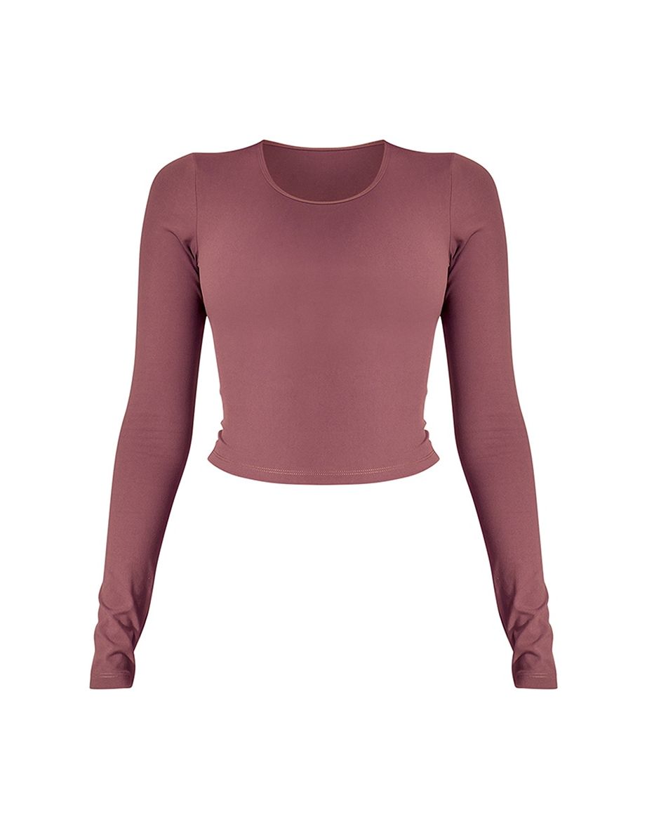 Eggplant Core Collection Contour Sculpt Long Sleeve Crop Top - 4