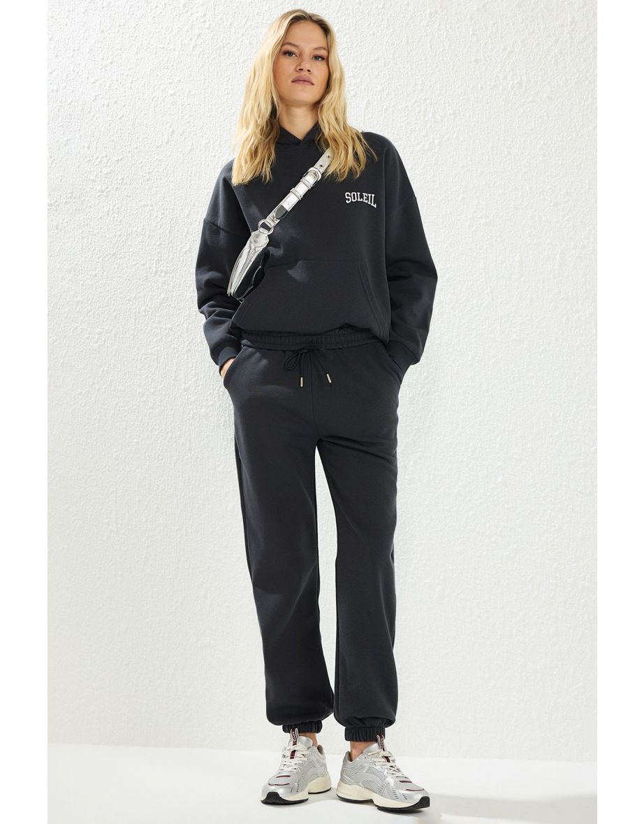 Anthracite Thick Polar Fleece Hooded Oversize/Relaxed Cut Knitted Tracksuit