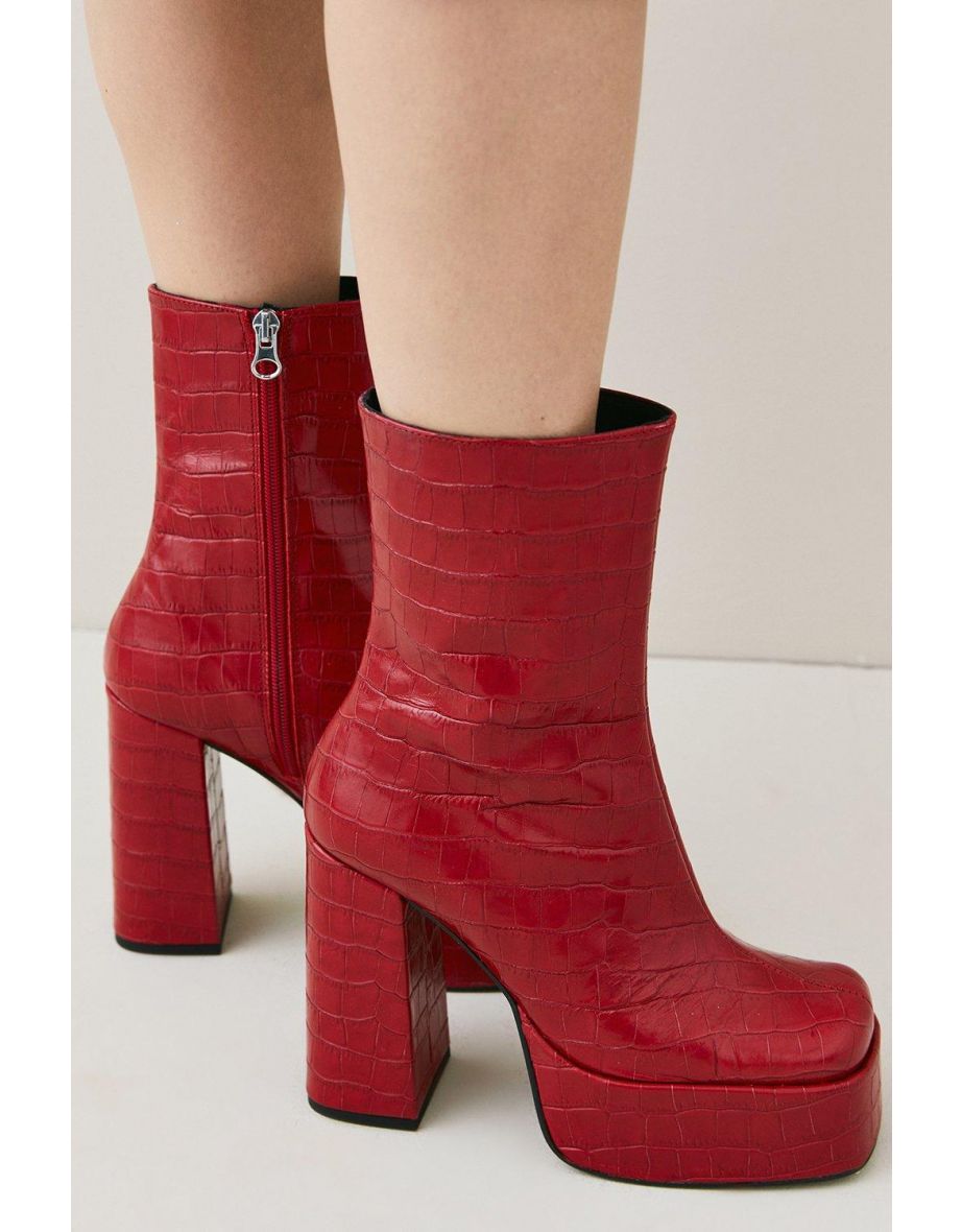 Real Leather Red Croc Platform Boot