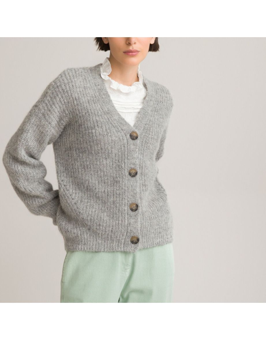 Alpaca Mix Buttoned Cardigan with V-Neck