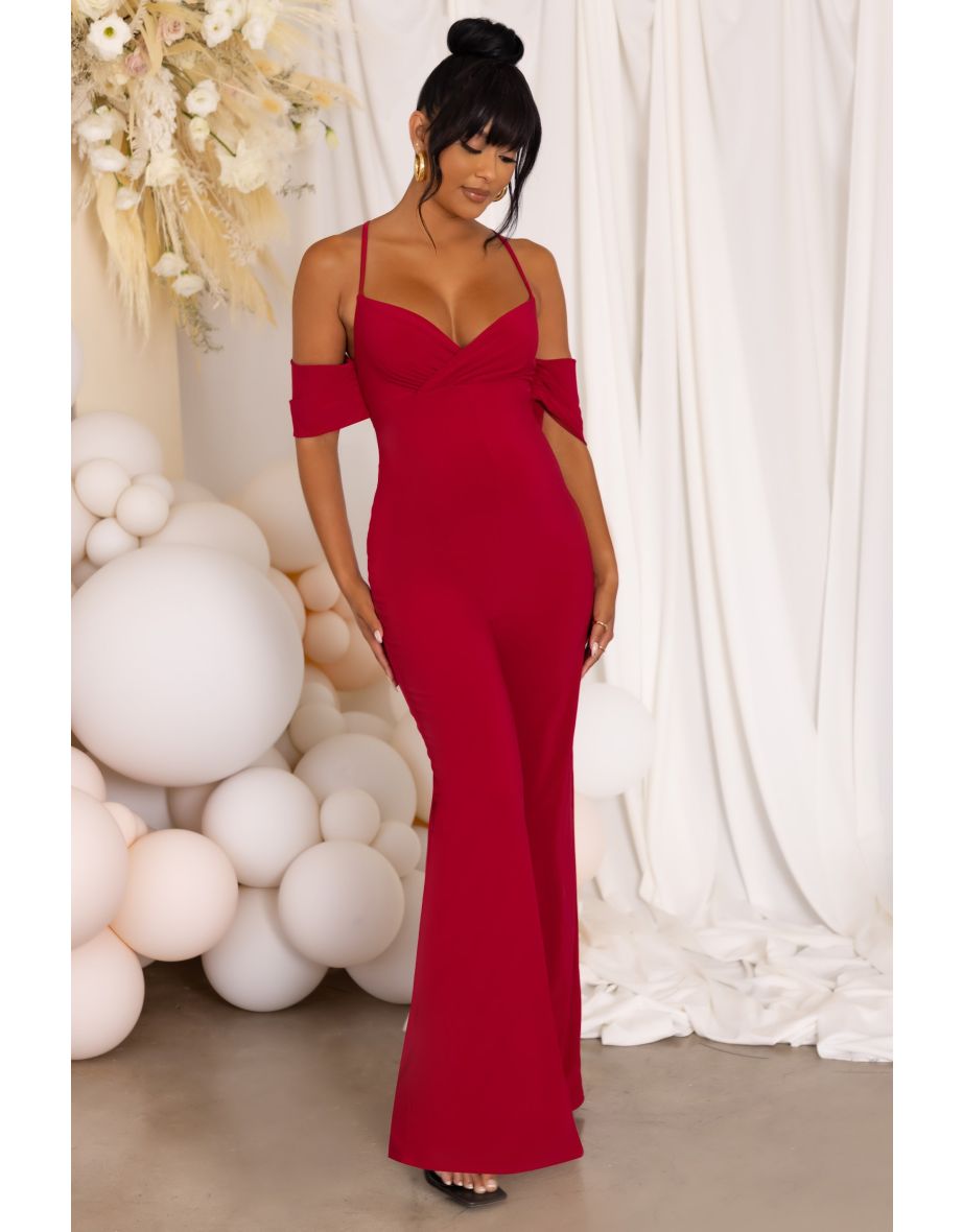 Berry Maternity Draped Sleeve Jumpsuit