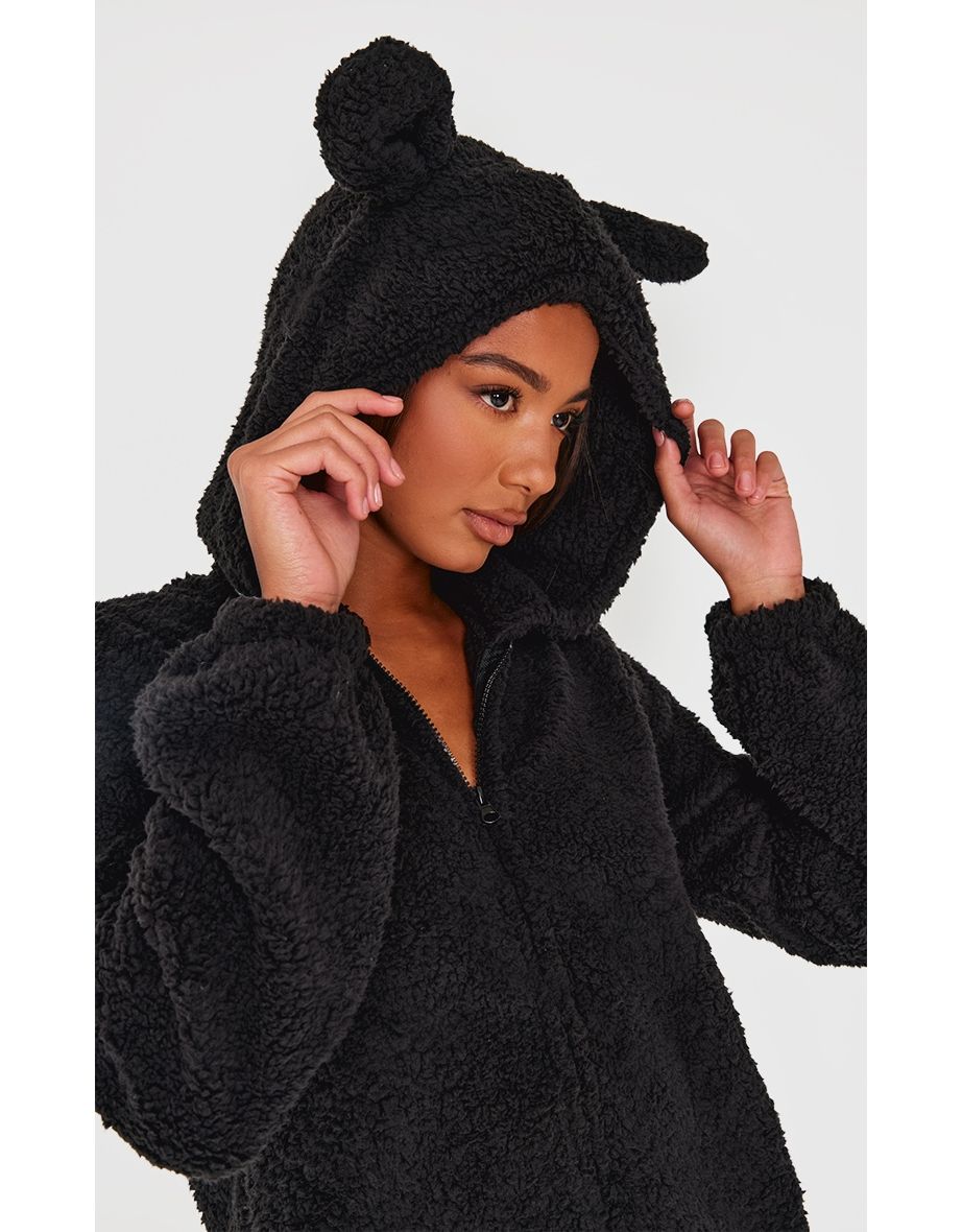 Black Fleece Teddy Ears Onesie - 3