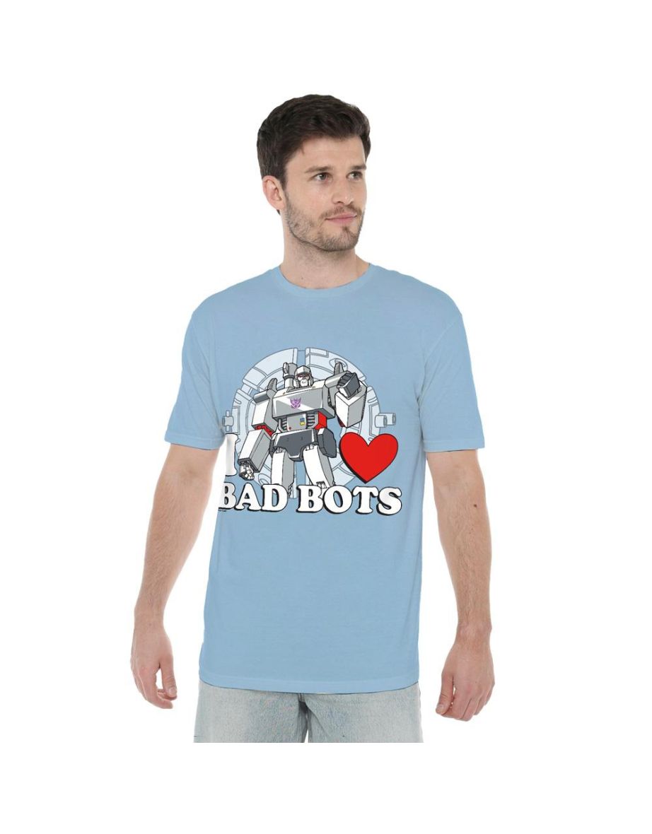 Transformers Mens I Love Bad Bots Megatron T-Shirt - Light Blue