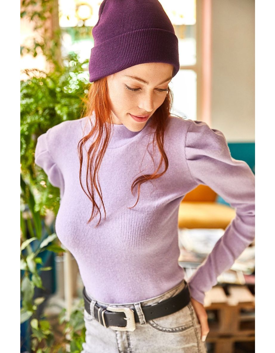 Women's Lilac Princess Sleeve Lycra Blouse