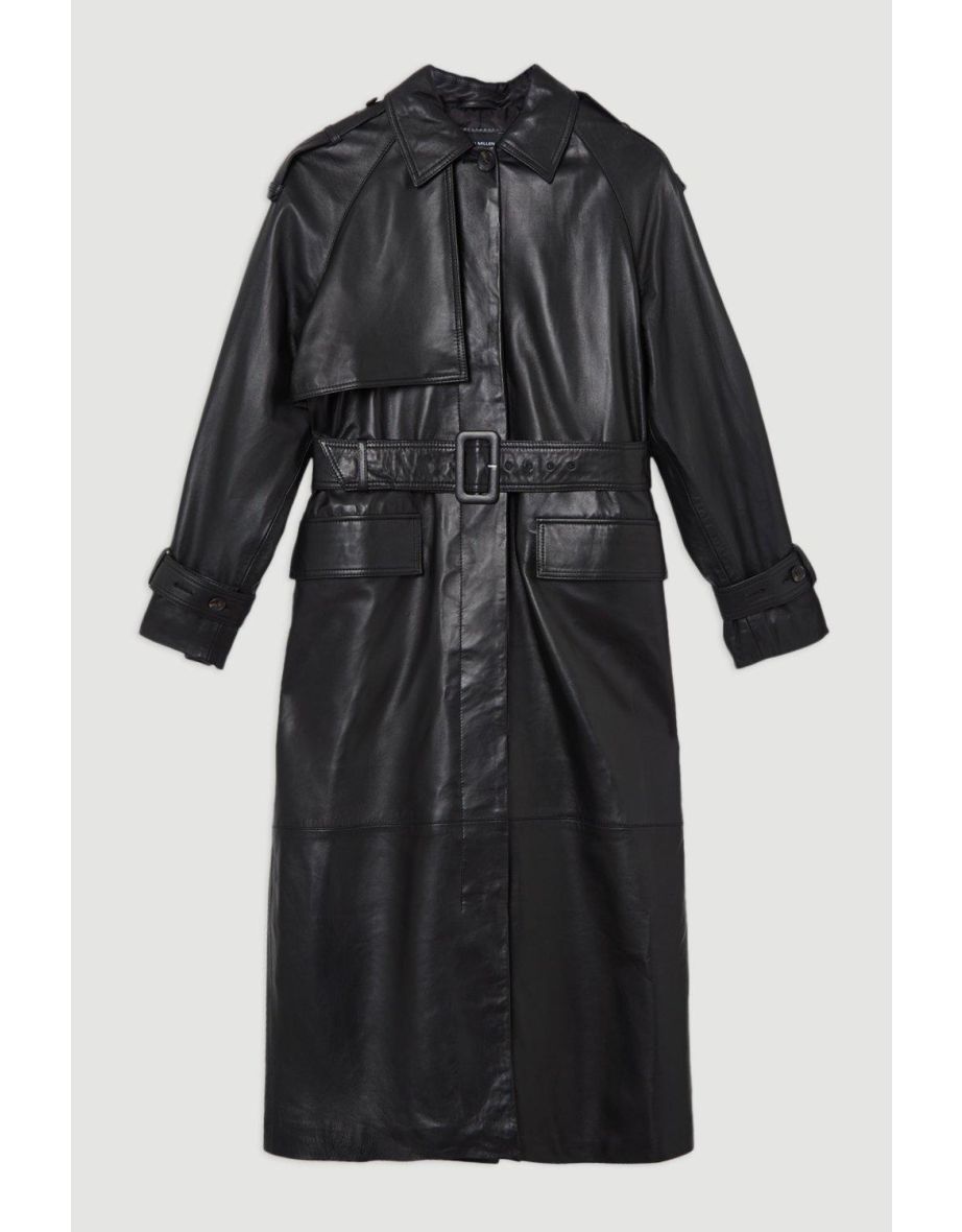 Leather Belted Trench Coat - 3