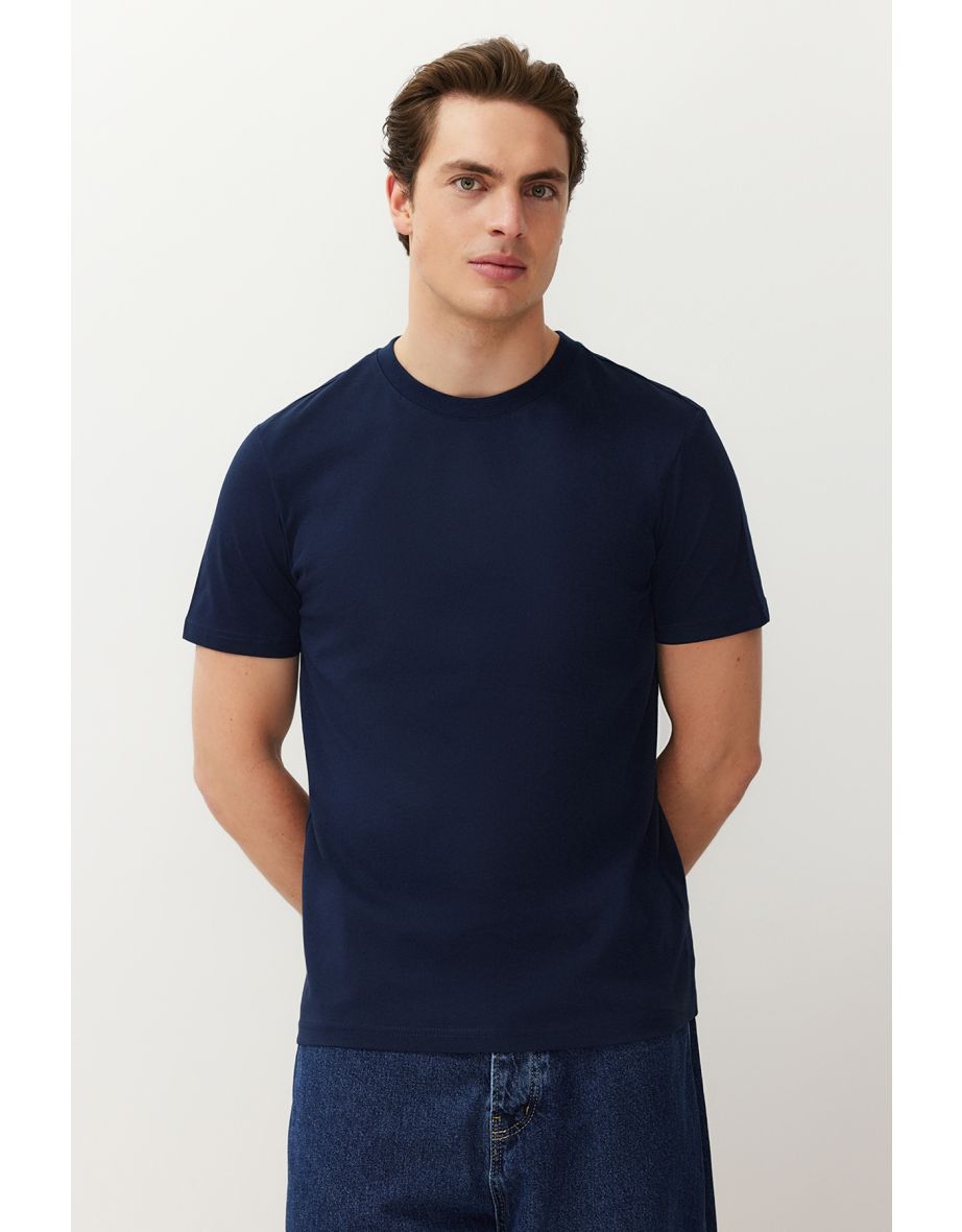 Anthracite-Navy Blue-Black Slim/Slim Fit 5-Pack Basic 100% Cotton T-Shirt