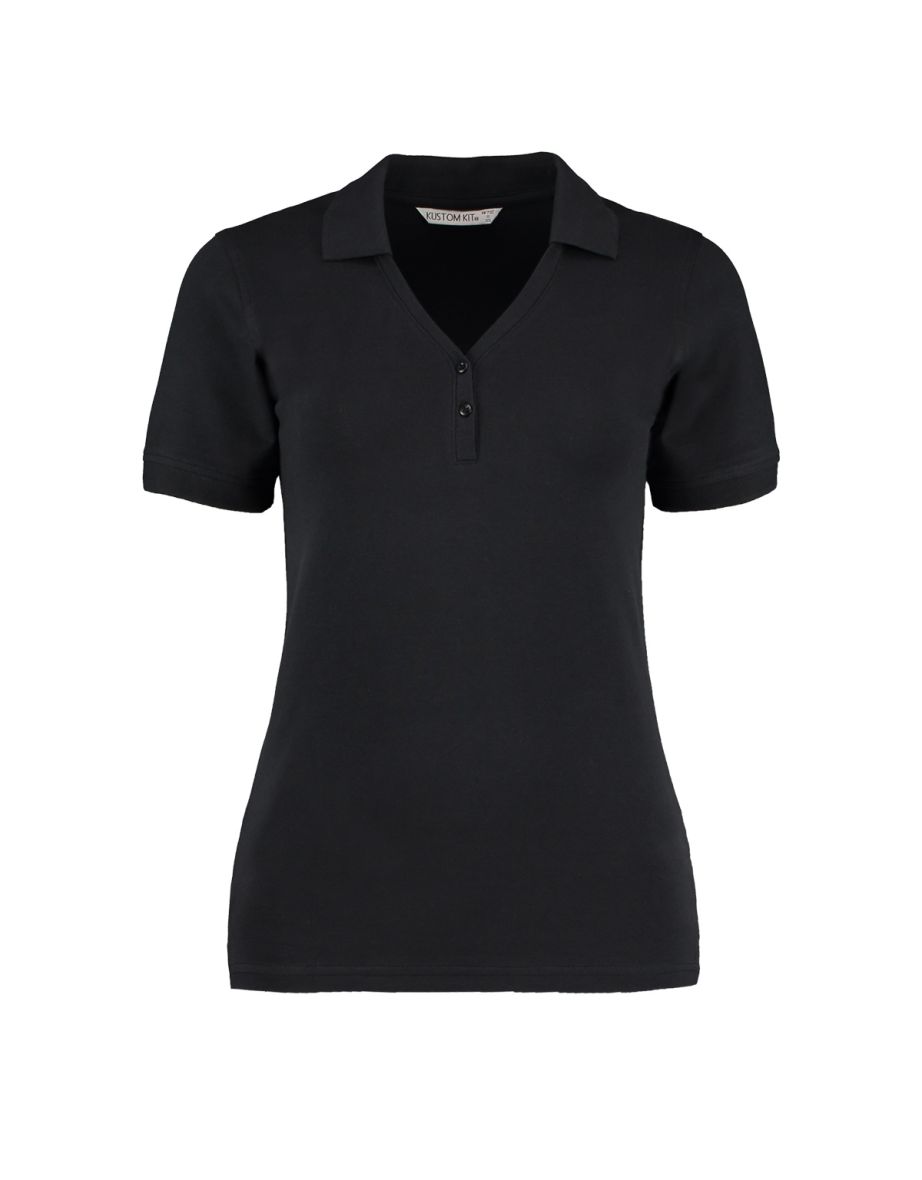 Kustom Kit Ladies Sophia Comfortec® V-Neck Short Sleeve Polo Shirt - Black