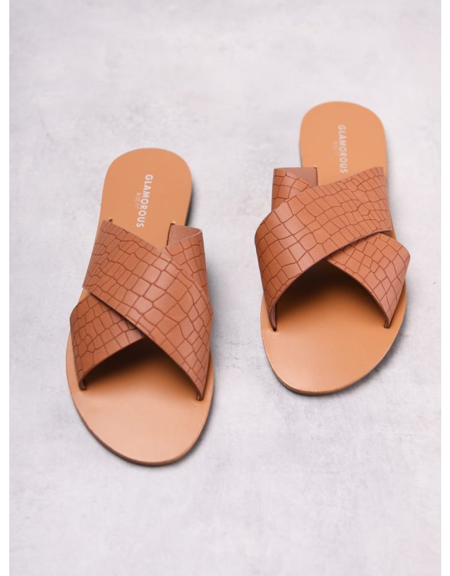 Glamorous Brown Croc Open Toe Sandals
