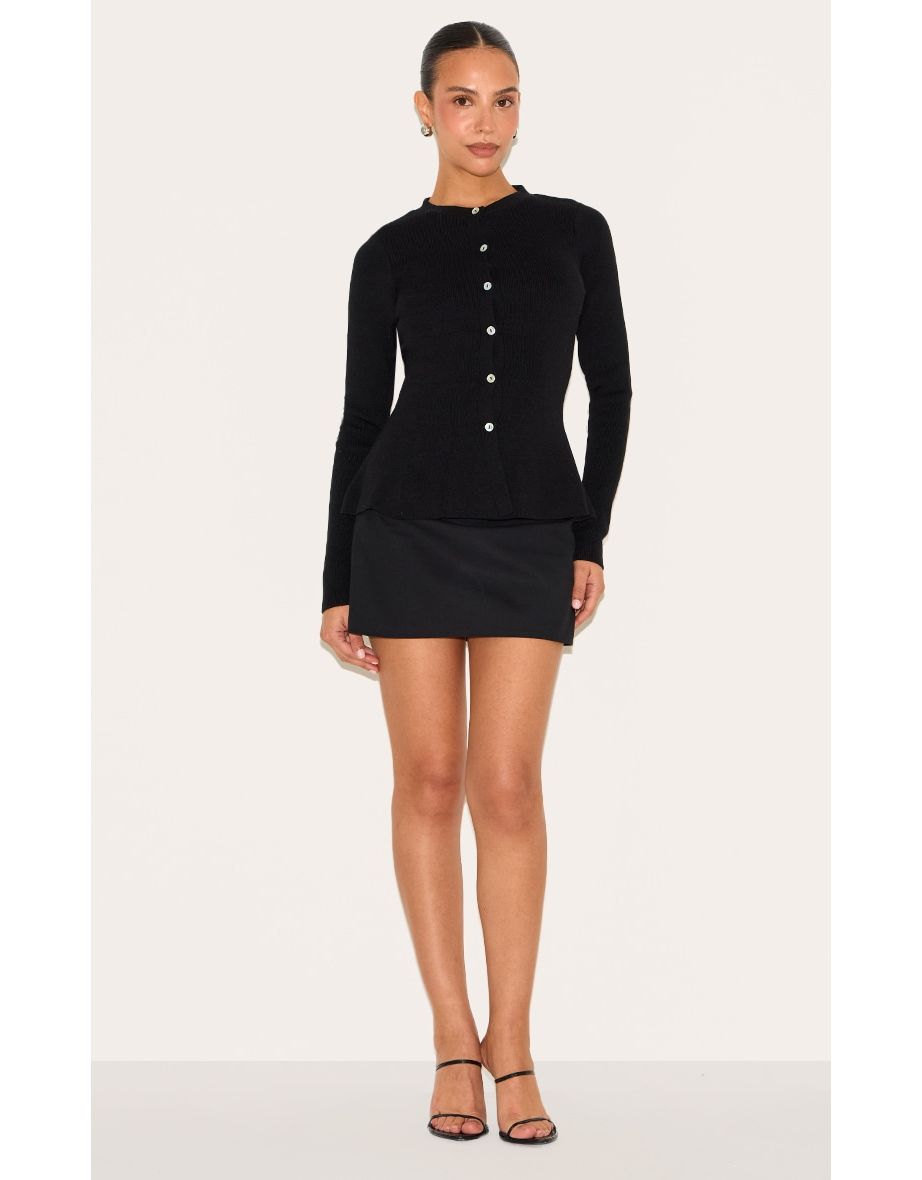 Petite Black Compact Knit Peplum Cardigan