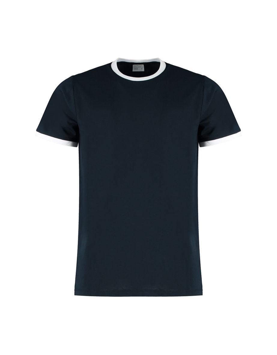 Kustom Kit Mens Ringer T-Shirt - Navy/White