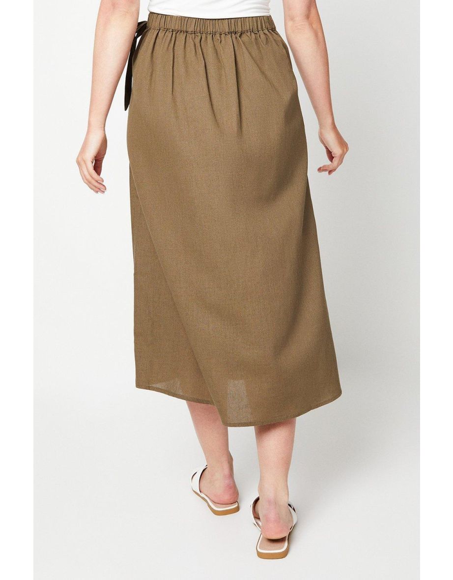 Linen Belted Midi Skirt - 3