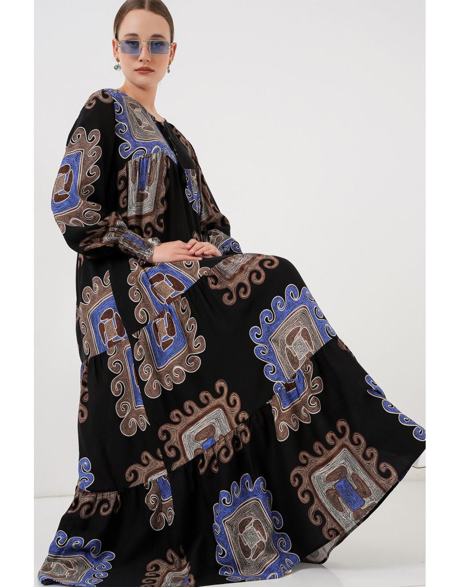 Patterned Long Dress - M. Brown