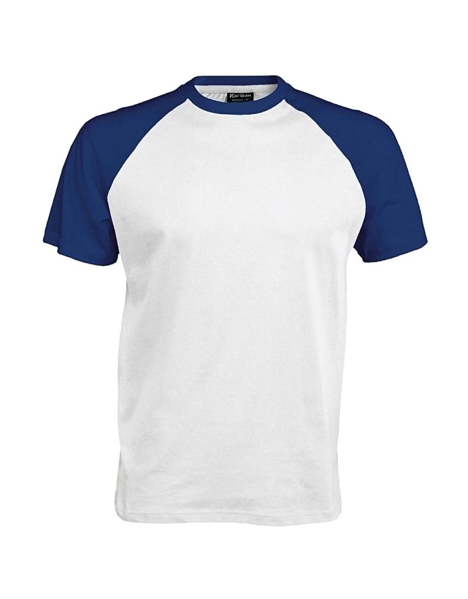 Kariban Mens Short Sleeve Baseball T-Shirt - White/Royal