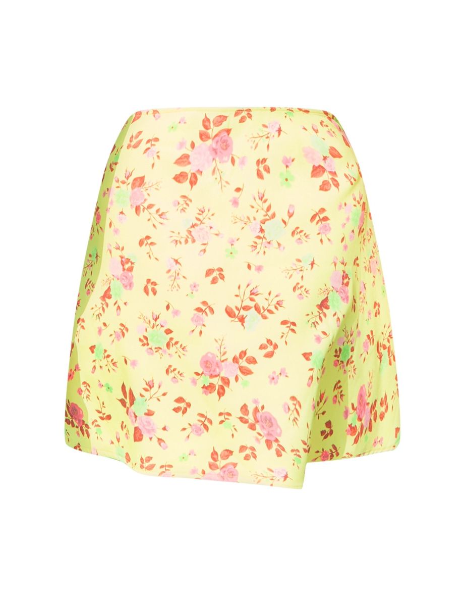 Yellow Floral Printed Skater Mini Skirt - 5
