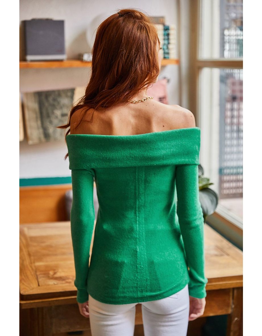 Women's Green Madonna Collar Raised Camisole Blouse - 5